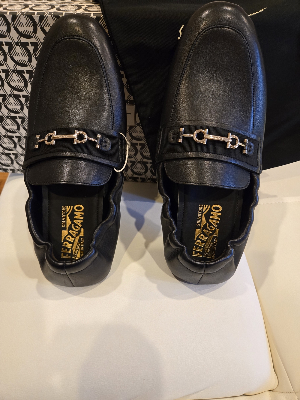 Salvatore Ferragamo Black Leather Horsebit Slip-On Loafers